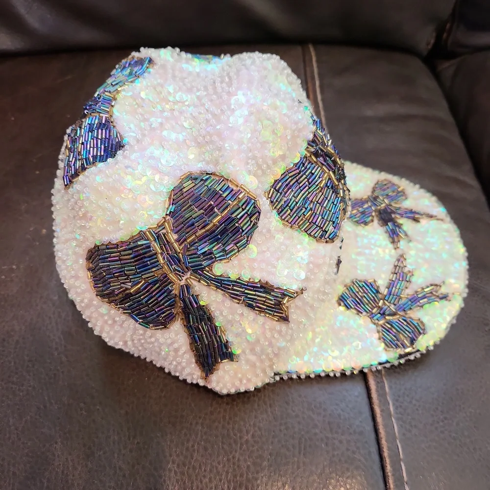 Women's Sequined Beaded Bow Baseball Hat Size Medium - Picture 1 of 5